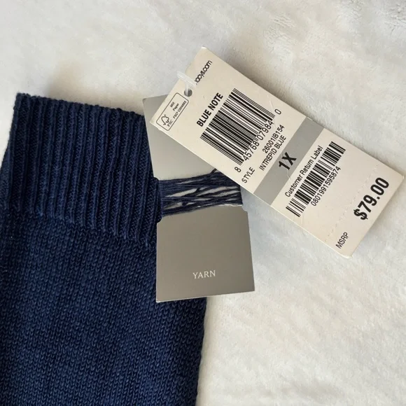 NWT Charter Club Cardigan 1X-14-16W Blue Intrepid 100% Linen Longline Open Front - Picture 8 of 10